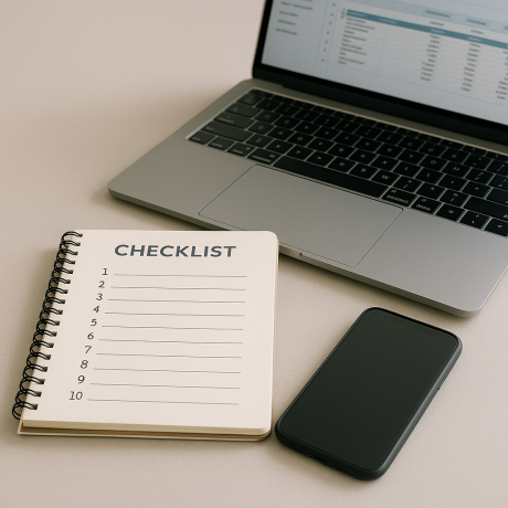 Notizblock mit Checkliste zur Buchhaltung für Grün