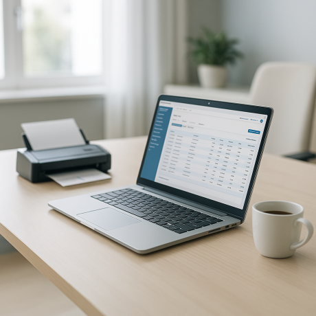 Laptop mit digitaler Buchhaltungssoftware und Bele